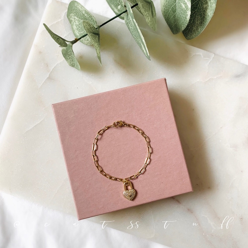 CZ Heart Padlock Bracelet